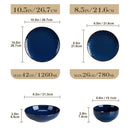 Axyaa Blue Stoneware Dinner Set with Embossment Design, 16/32 Piece Plates Bowls Set