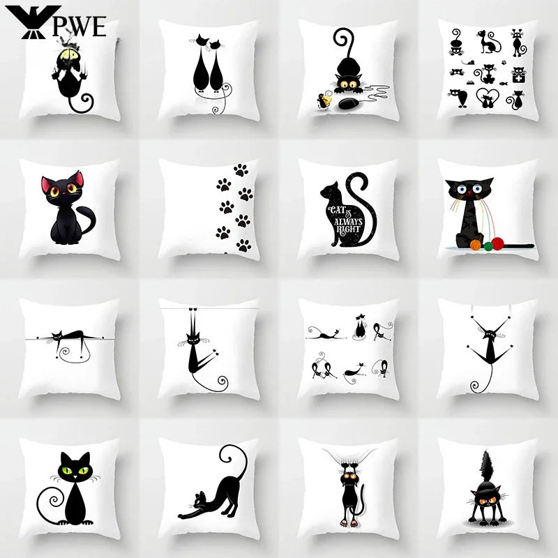Axyaa Cartoon Black Cat Cushion Cover 45*45cm