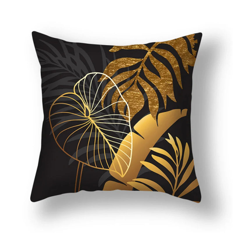 Axyaa Gold Leaf Flower Cushion Cover - Decorative Square Pillow for Home and Car