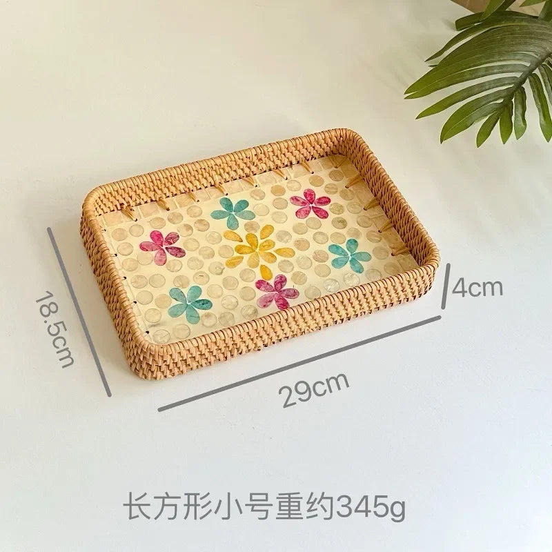 Axya Handmade Rattan Shell Storage Tray Home Living Room Light Luxury Fruit Plate