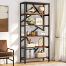 Axyaa Tall Industrial Bookshelf with Open Wood Shelves, Metal Display Storage Shelving