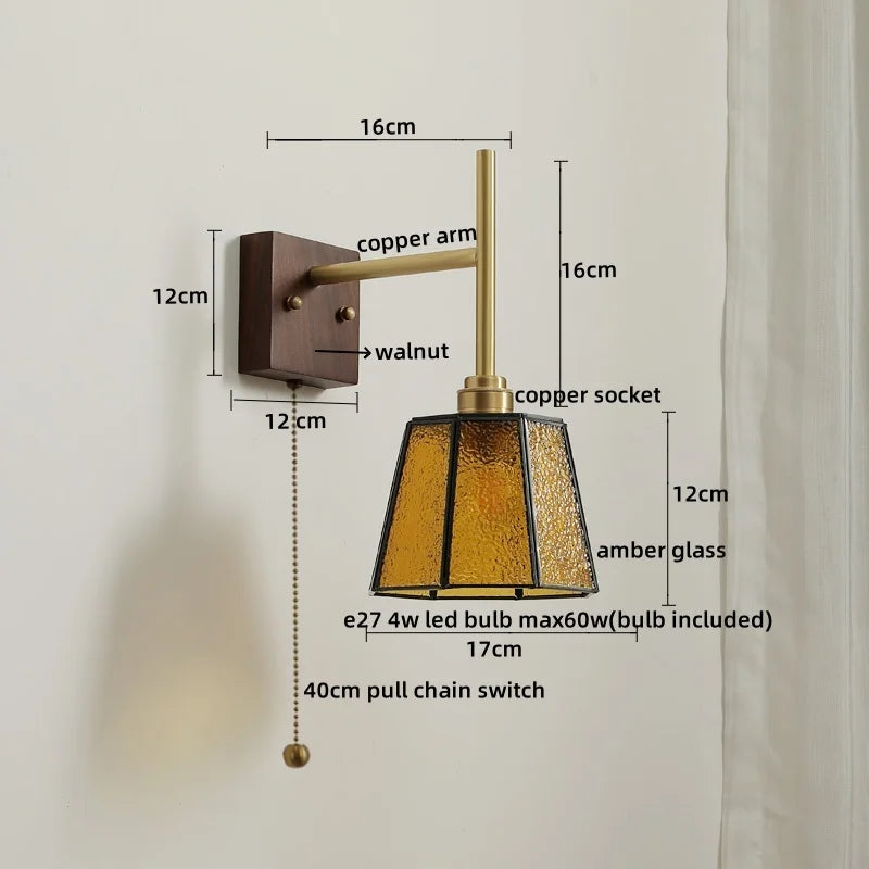 Axyaa Glass Copper LED Wall Lights Modern Bedside Lamp 4w Applique Da Parete