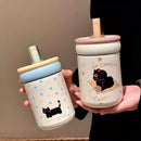 Axyaa 500ml Stainless Steel Cat Coffee Tumbler Thermos with Straw and Handle