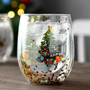 Axyaa Christmas Glass Cup with Christmas Tree Snowman Design