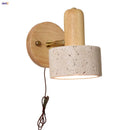 Axyaa Iron Rotate LED Wall Light Fixture Yellow Travertine Stone Natural Wood Bedside Lamp