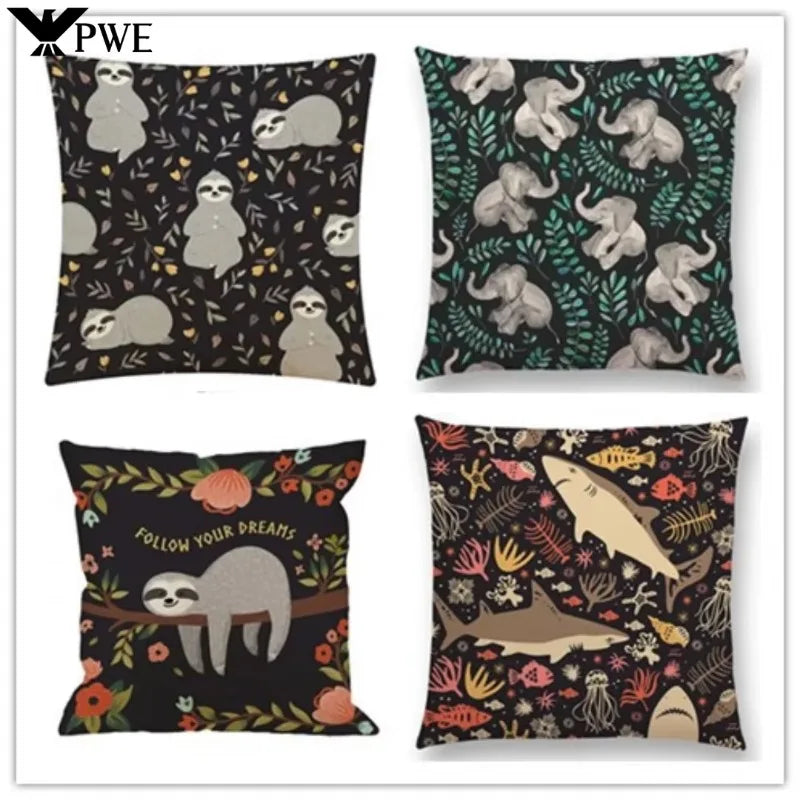 Axyaa Cute Sloth Elephant Leaf Pillowcase with Flashing Lights - 45x45 50x50