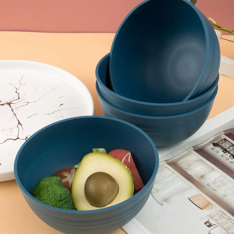 Axyaa Dark Blue Reusable Plastic Cereal Bowl Set for Food, Dessert, Camping