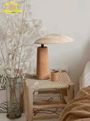 Axyaa Vintage Wood Desk Lamp LED E27 Fabric Art Table Light