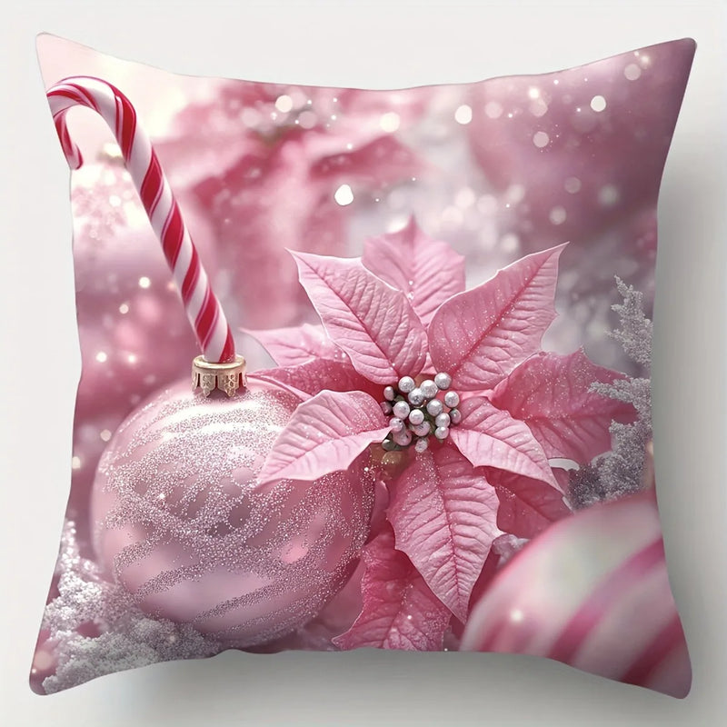 Axyaa Pink Christmas Stick Garland Pillowcase