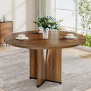 Axyaa 39" Round Conference Table for 4, Sturdy Wooden Meeting Table, Rustic Office Furniture