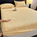 Axyaa Carved Striped Milk Velvet Fitted Sheet - Soft & Warm Winter Mattress Cover