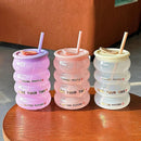 Axyaa Kawaii Glass Tumbler with Silicone Lid and Straw, 520ml
