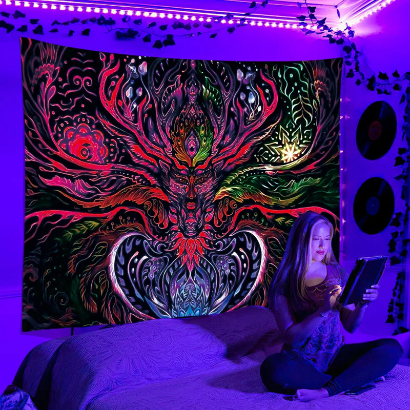 Axyaa UV Reactive Psychedelic Tapestry for Bedroom, Dorm, or DJ Room