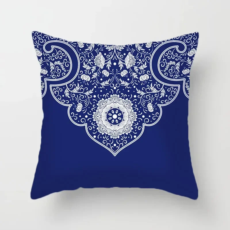 Axyaa Blue Geometric Floral Printed Pillow Case - Soft Cushion Cover
