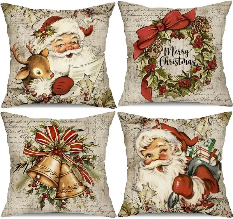 Axyaa Christmas Holiday Pillow Covers 18x18inch Retro Winter Decor for Home