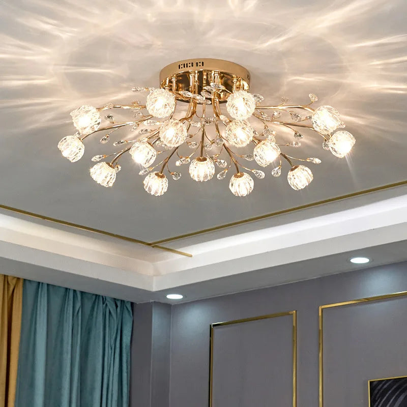 Axyaa Dendritic Crystal Ceiling Lamp: Elegant Glass Flower Light for Bedroom and Living Room