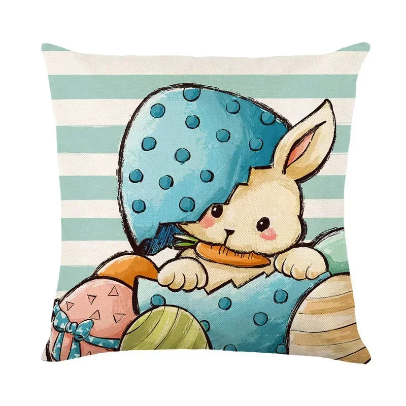 Easter Bunny Eggs Pillowcase 45x45cm Linen Pillow Covers, Axyaa Home Decor Brand