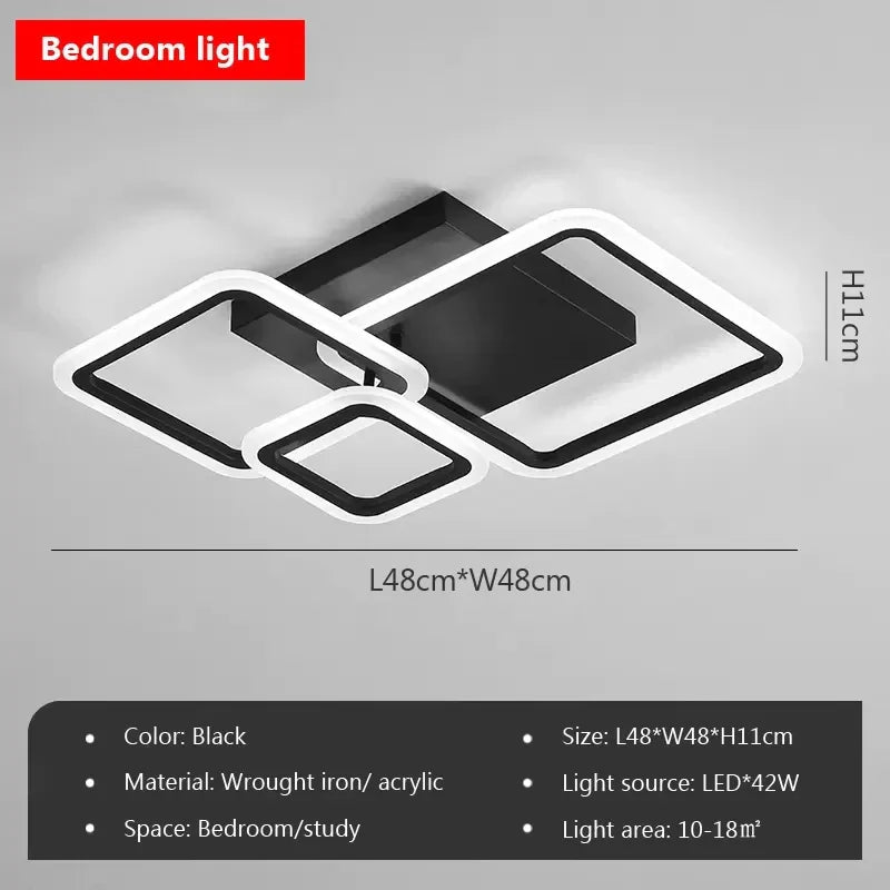 Axyaa Black LED Ceiling Chandelier with Remote Control for Modern Home Decor.