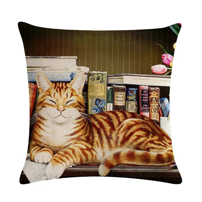 Axyaa Cat Series Linen Pillowcase 45x45cm