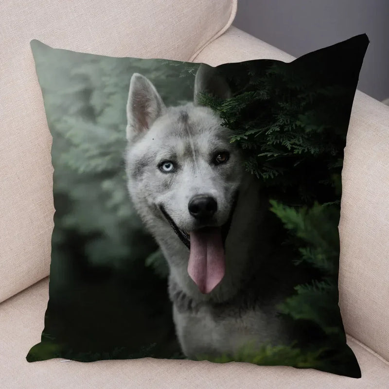 Axyaa Siberian Husky Pet Sofa Cushion Cover - Cute Dog Print Pillowcase Decor
