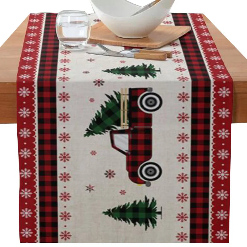 Axyaa Christmas Table Runner with Gnome Elk Tree Snowflake Print