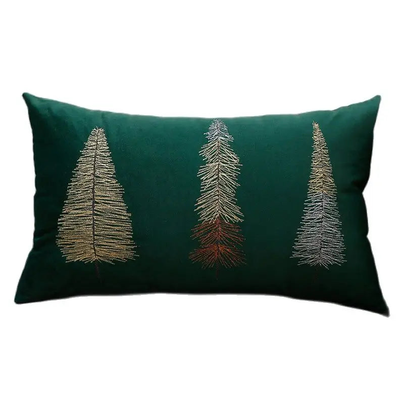 Axyaa Christmas Tree Snowflake Embroidery Pillow Cover 45x45cm 30x50cm Red Green Square