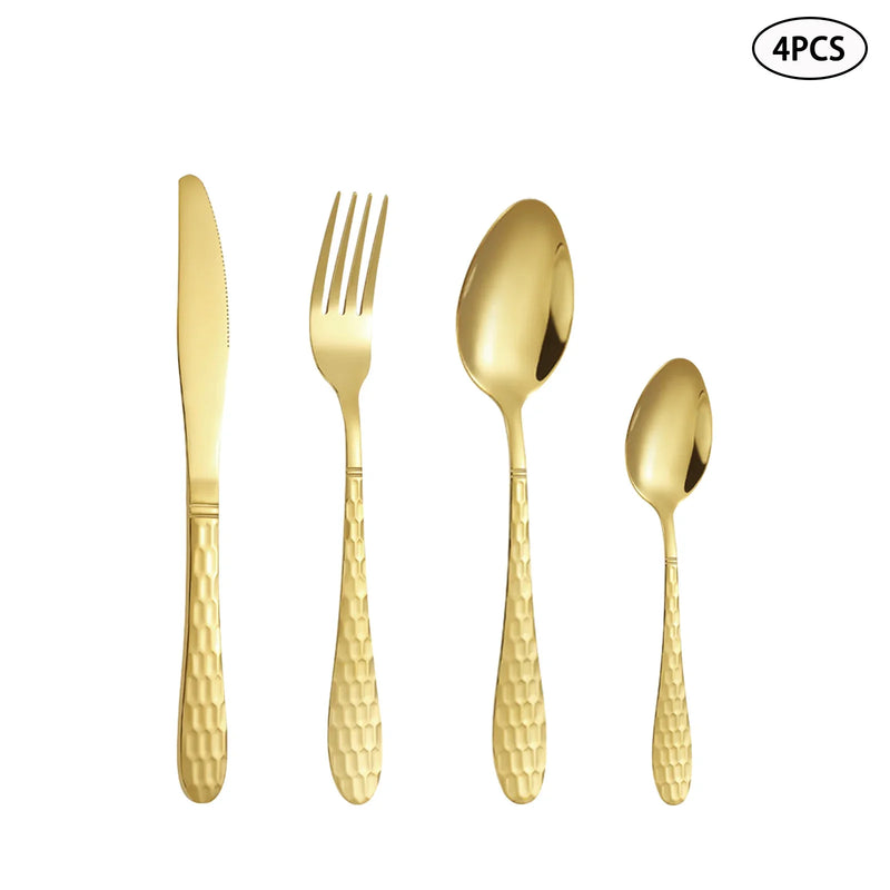 Axyaa Gold Stainless Steel Cutlery Set for Family & Restaurants, 24pcs