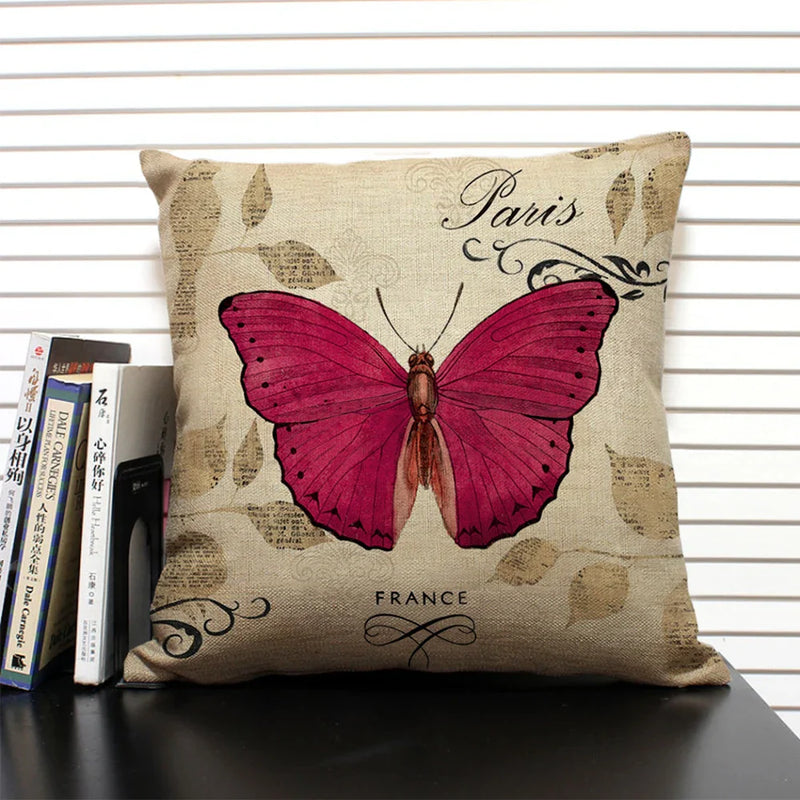Axyaa Butterfly Linen Cushion Cover - Home Decor Pillowcase for All Seasons