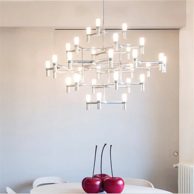 Axyaa Nordic Tube Chrome LED Chandelier for Kitchen Hotel Living Room