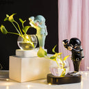 Axyaa Astronaut Diver Glass Vase with LED Light Desktop Decor and Flowers Hydroponics