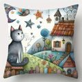 Axyaa Cute Cat & Cozy Cottage Pillow Cover Set for Sofa, Bedroom, Car