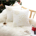 Axyaa Christmas Snowflake Plush Pillow Cover Embroidered Cotton Cushion 1PC
