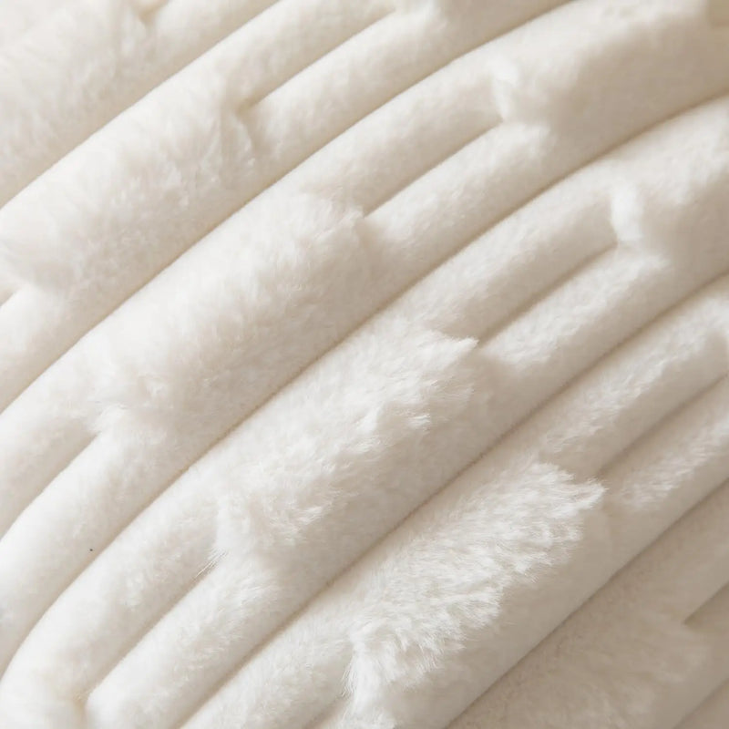 Axyaa Boho Striped Faux Rabbit Fur Velvet Cushion 18x18In Beige