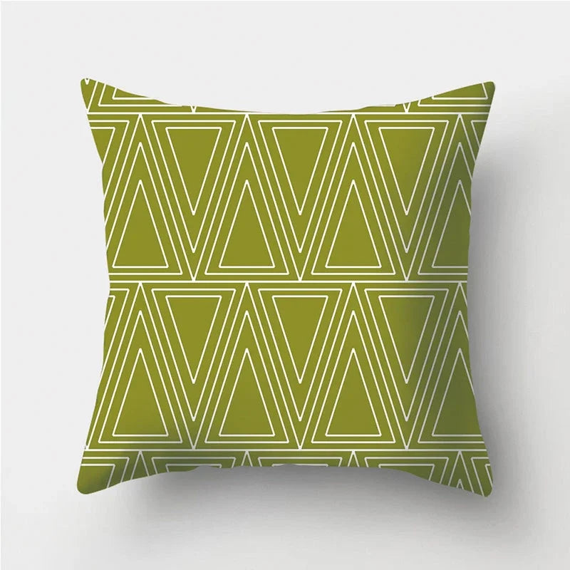 Axyaa Army Green Geometry Print Cushion Cover - Sofa Decor Pillowcase