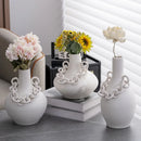 Axyaa Geometric Chain Ceramic Vase: Stylish Handcrafted Room Decor & Flower Holder