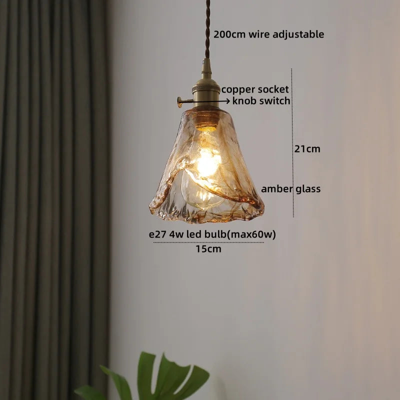 Axyaa Clear Glass LED Pendant Lamp with Knob Switch - Modern Copper Hanglamp