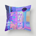 Pink Anime City Print Polyester Pillowcase 45x45cm for Bedroom Living Room by Axyaa.