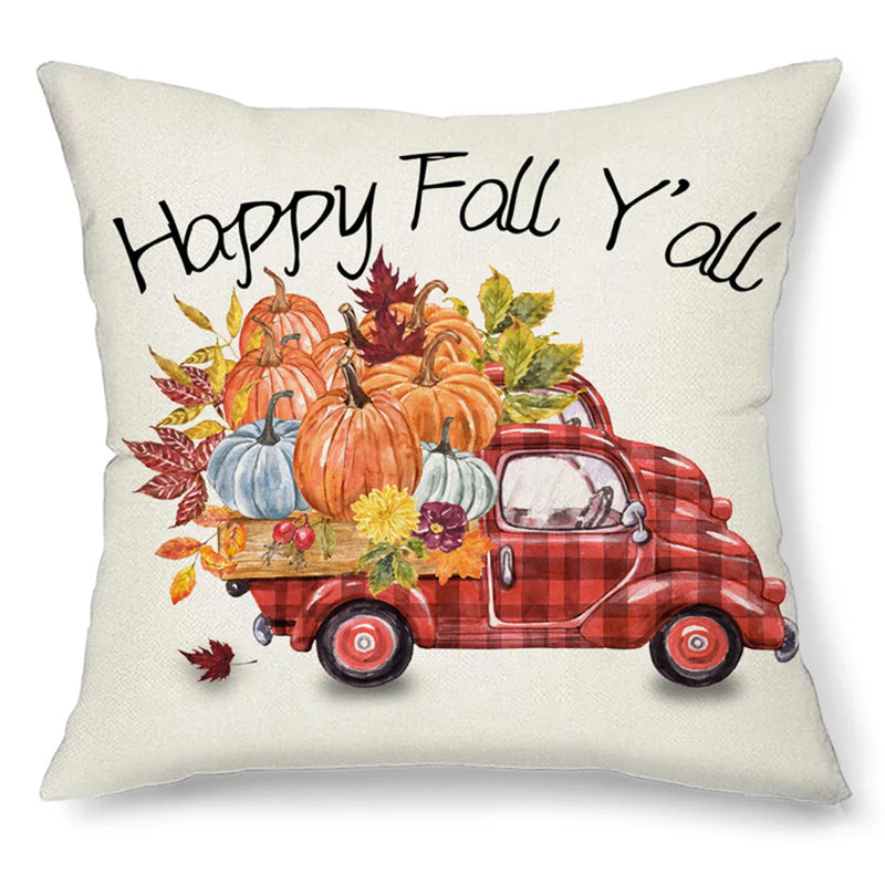Harvest Pumpkin Truck Maple Leaf Pillow Case for Autumn Home Decor - Axyaa