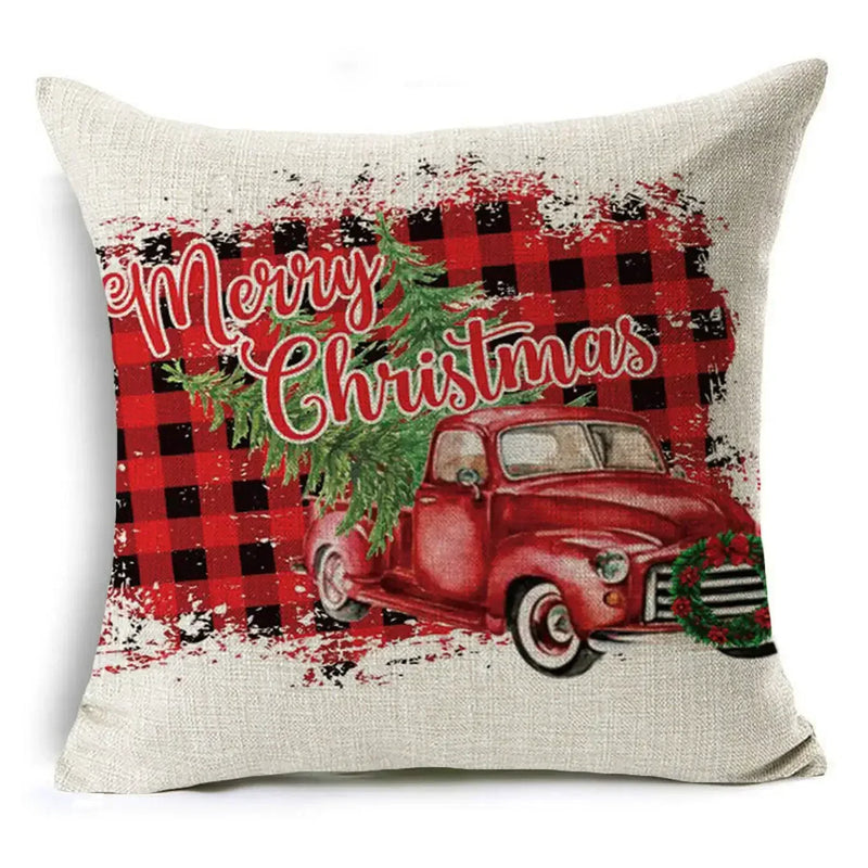 Axyaa Cartoon Christmas Linen Pillowcase Decoration 45cm*45cm, Perfect Gift for Home