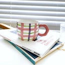 Axyaa Ceramic Espresso Coffee Cup Hand Drawing Underglaze Small Flower Rainbow Grid Mug