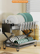 Axyaa 2 Tier Collapsible Bowl Drainers Rack - Metal Foldable Kitchen Storage Holder