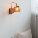 Axyaa Glass Wood LED Wall Lights - Up Down Rotate Wabi Sabi Bedside Lamp