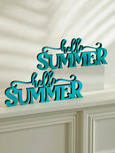 Axyaa Hello Summer Wooden Sign Decor - Blue Rustic Tabletop Ornament for Home