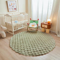 Axyaa Round Rabbit Plush Rug Gray White for Bedroom Living Room Kids Girls