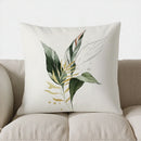 Axyaa Green & Gold Leaf Pattern Pillow Cover for Sofa, Bedroom, Car