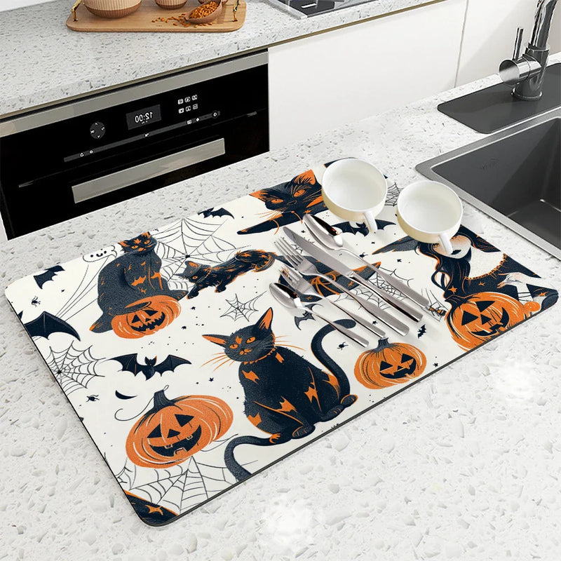 Axyaa Halloween Black Cat Antiskid Drying Mat