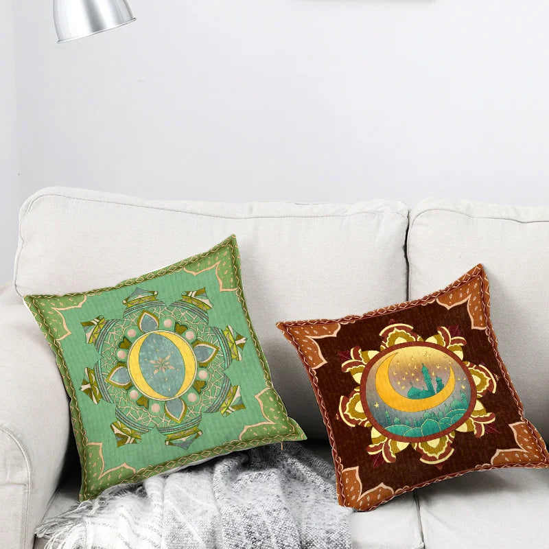 Moon Printed 45x45cm Short Plush Cushion Cover for Home Decor by Axyaa
