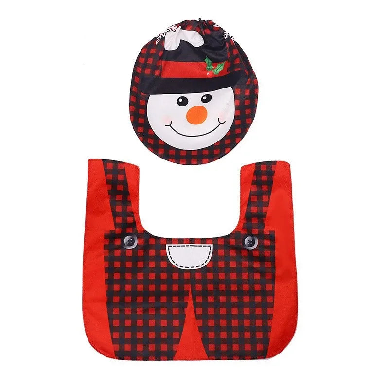 Axyaa Christmas Bathroom Set: Santa Claus Snowman Pattern Toilet Cover & Rug