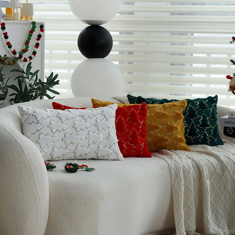Axyaa Christmas Tree Plush Sequin Throw Pillow Cover