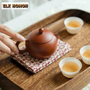 Axyaa Walnut Wooden Round Corner Tray for Afternoon Tea & Sushi